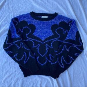 Deb Blue and Black Floral-Graphic Crewneck Sweater